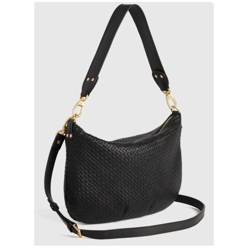 Quince Sloane Handwoven Shoulder Bag Women Medium Black Leather Crossbody Hobo